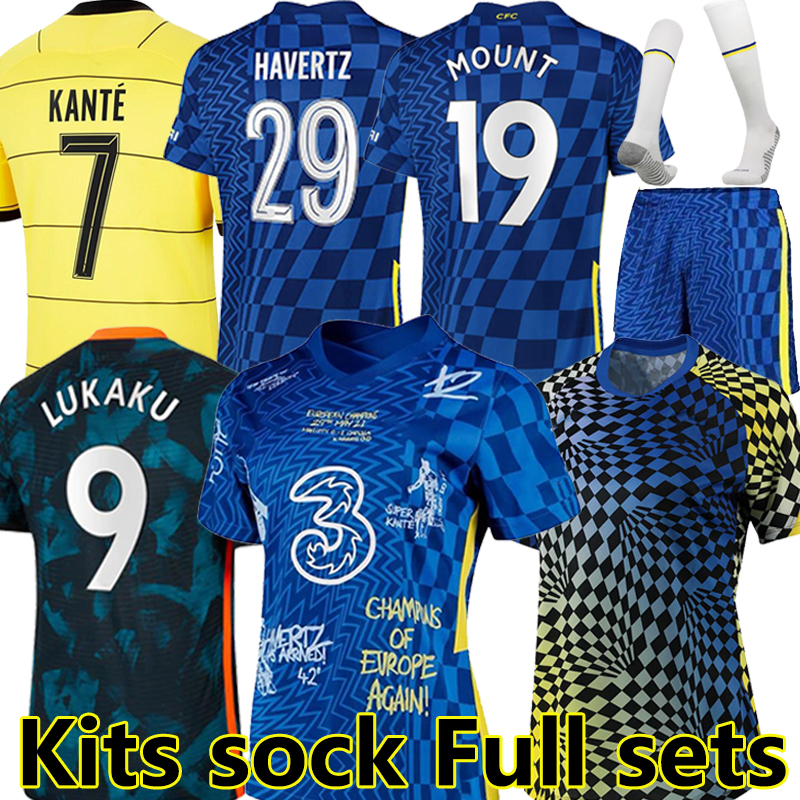

21/22 CFC soccer jerseys special LUKAKU ZIYECH PULISIC MOUNT KANTE HAVERTZ 2021 2022 WERNER ABRAHAM CHILWELL GIROUD HUDSON ODOI SAUL Kits sock Full set football shirt, 21-22 away