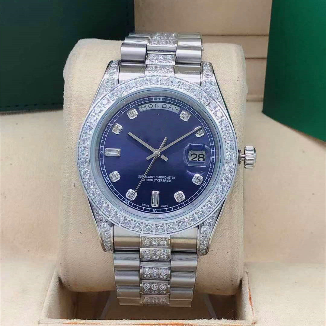 

Master design 2021 Automatic Mechanical Men's Watch, luxury fashion 40mm dial, middle row of diamonds, folding buckle, sapphire glass, star the same styl, 15