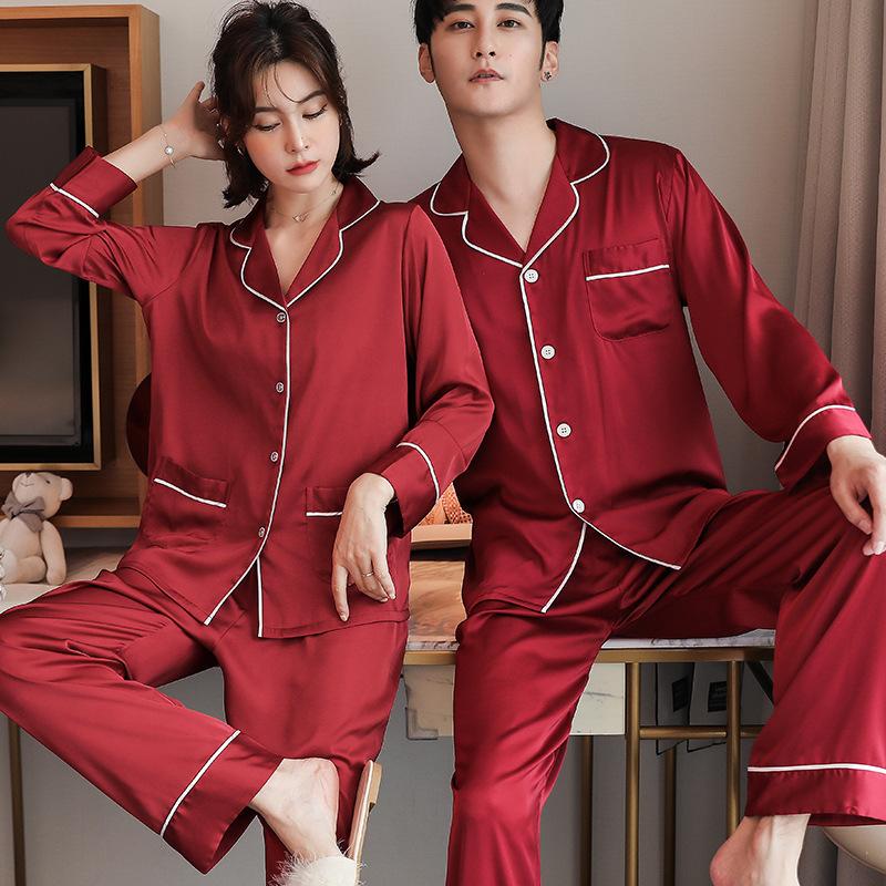 

Men's Sleepwear 2021 Couple Pajamas Summer Texture Cotton Soft And Breathable Matching Casual Wear Lapel Printing For Men Women, Black;brown