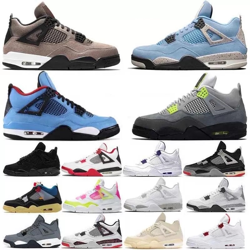 

Jumpman 4 Retro Basketball Shoes University Blue 4s White Oero Shimmer Black Cat Lightning Unc Union Neon Fire Red Bred Pure Off Metallic Purple Green Sneakers 36-47, 28