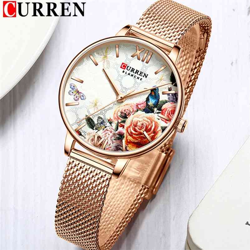 

Women Watch CURREN Top Brand Luxury Black Female Waterproof Clock Mesh Stainless Steel Bracelet Flower Ladies Wristwatch 210608, L silver
