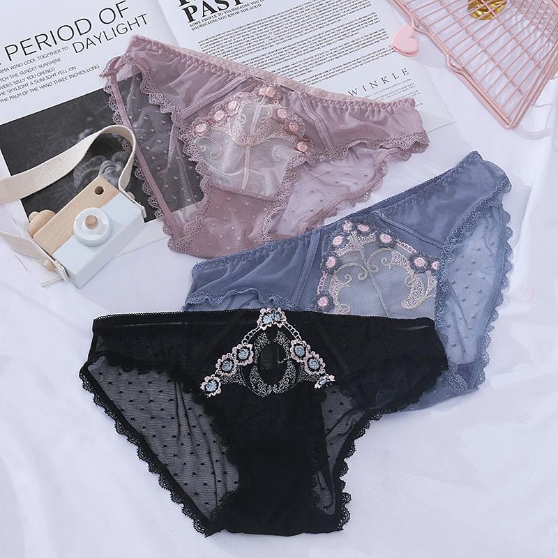 

Women's Panties Sexy Transparent Lace For Women Lingerie Seamless Thong Briefs Embroidery Dot Lolita Panty Cute Underwear Low Rise, Style3