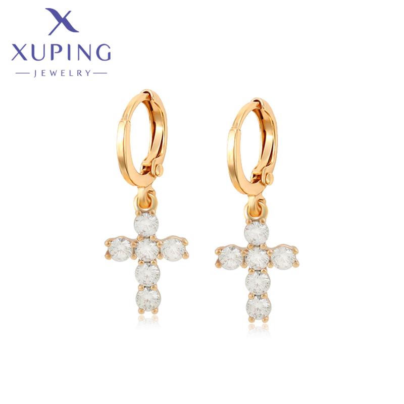 

Hoop & Huggie Xuping Jewelry Elegant Arrival Cross Religion Style Gold Plated Earrings For Women A00756402