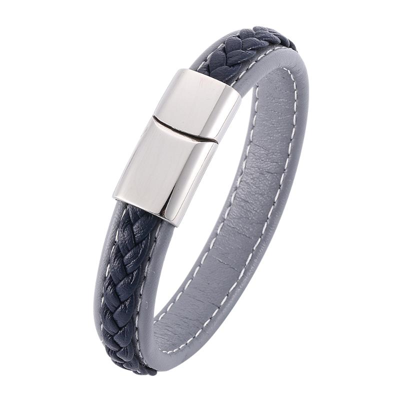 

Charm Bracelets Retro Business Men's Woven Leather Bracelet Stainless Steel Magnetic Buckle Sleek Minimalist Glamour 7-SP0011