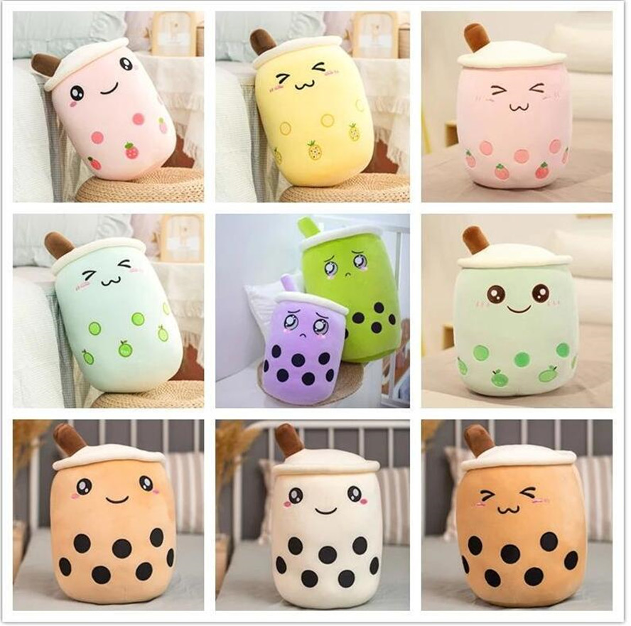

DHL 25cm 35cm 50cm Plush Toys Cute Fruit Drink Stuffed Soft Pink Strawberry Milk Boba Cup Toy Bubble Tea Pillow Cushion Kids Gift Open surprise FY