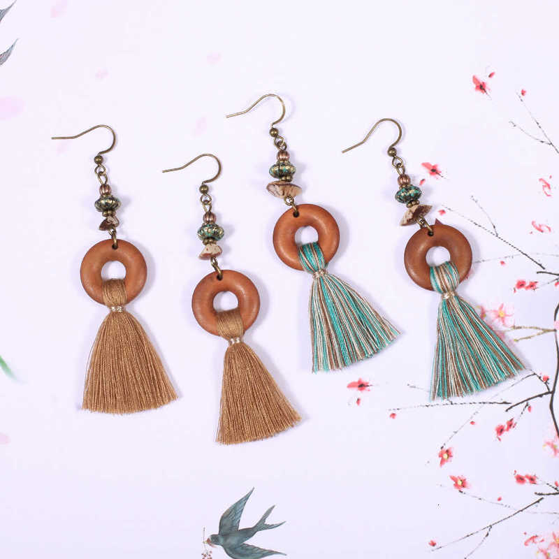

earring ethnic with alloy beads small turquoise and large ring colorful tassel earrings, Golden