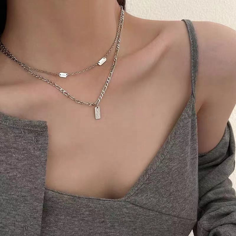 

85-degree Gray Simple Double-layer Stacked Necklace Women's Fashion Letter Niche Personality Clavicle Pendant Necklace