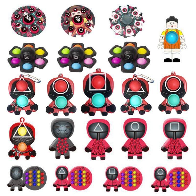 

Squid Game Push Its Bubble Fidget Toys Masked Man Doll Resin Handmade Spinning top For Decoration Korea Squids Games Round Six Movie Figure Resins Handmades Toy