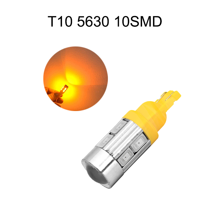

50Pcs Yellow T10 12V W5W 5630 10SMD Wedge LED Car Bulbs For 192 168 194 2825 Clearance Lamps License Plate Lights