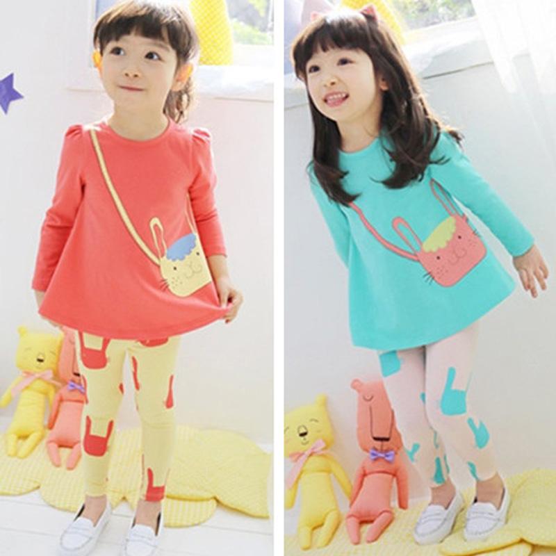 

Clothing Sets Spring Aut Cute Girls 2pcs Cartoon T-shirt + Trousers Leisure Pure Cotton Sport Travel Girl's Children Clothes, Orange