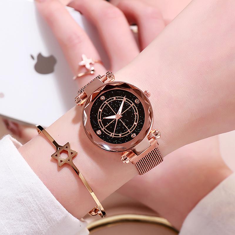 

Wristwatches Luxury Women Watches Diamond Simple Mesh Strap Starry Fashion Quartz Watch Bracelet Montre Femme Relojes Para, Brown