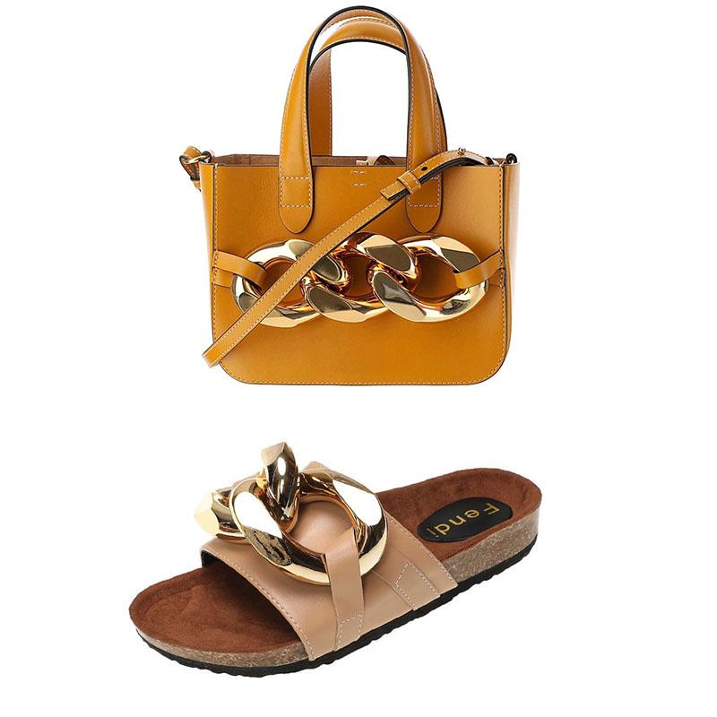 

Black Big Chain Slides And Purses Set Sandels For Women Summer Slipper With Handbags Fashion Luxury Designer Shoes Pantufa Slipper252a, Black slippers