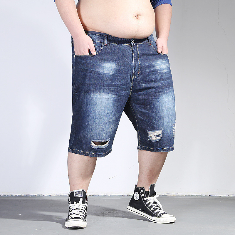

Men's Shorts Large Sizes Summer Male Bermuda Jeans Torn Big Breeches Destressed Denim Ripped Short Men Plus Size Shorts 210518, Blue