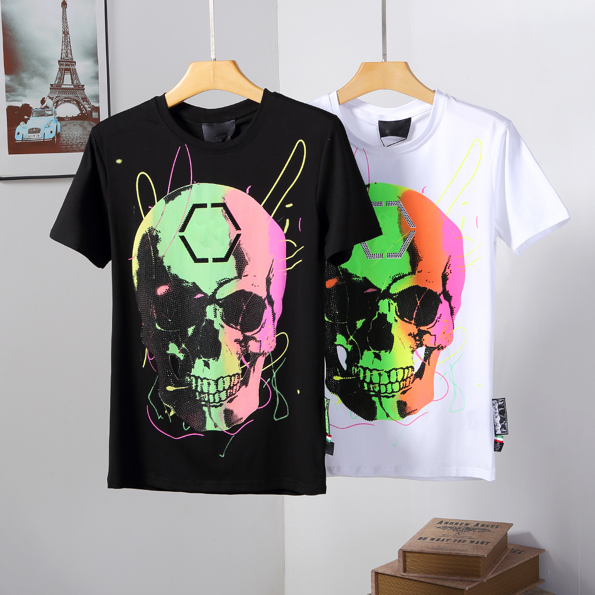 

21ss Fashion men t shirt skull tshirt PP phillip plain Tshirts Round neck embroidery designs Couples Tee Hooody Male Top hooded sweatshirt essential clothing usa, Other