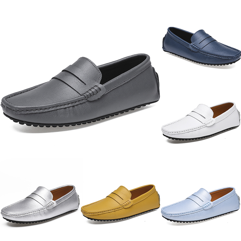 

leather peas men's casual driving shoes soft sole fashion black navy white blue silver yellow grey footwear all-match lazy cross-border 38- color60