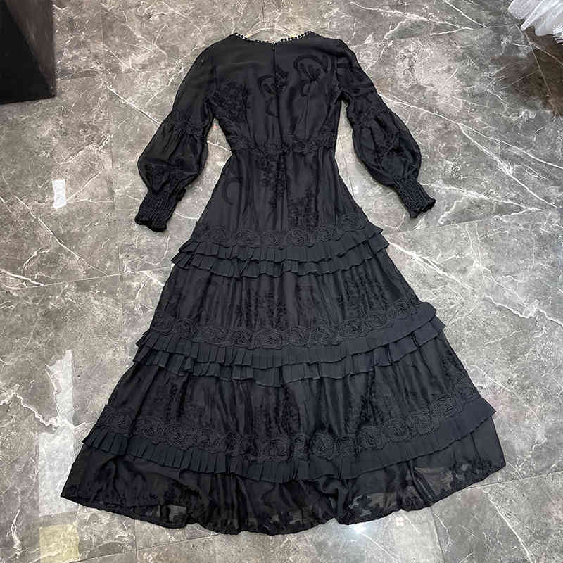 

Casual Dresses autumn national fashion retro light mature elegant dress womens embroidered small black fungus VUCB
