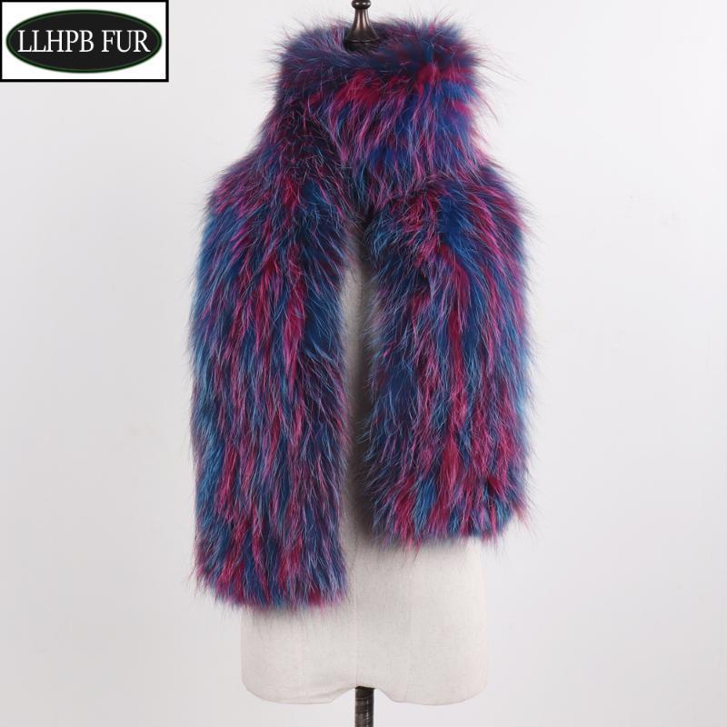 

Scarves 2021 Brand Female Real Fur Scarf Winter Women Warm Fluffy Natural Raccoon Lady Knit Long Style Muffles