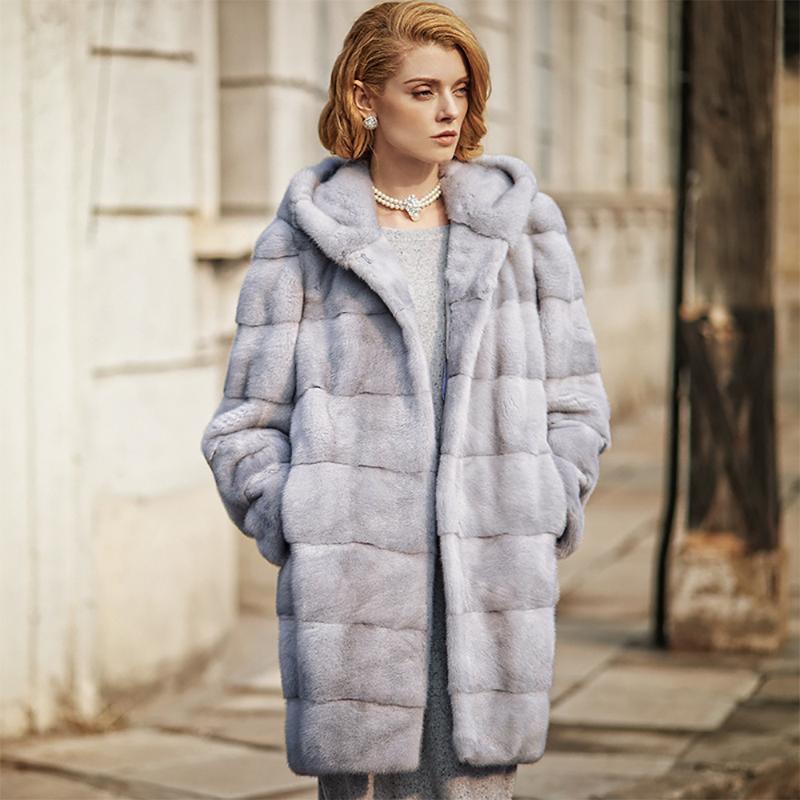 

Women's Fur & Faux TOPFUR Fashion Real Mink Coat 90 Cm Length With Hood 2021 Winter Outerwear Warm Whole Skin, Mc-643