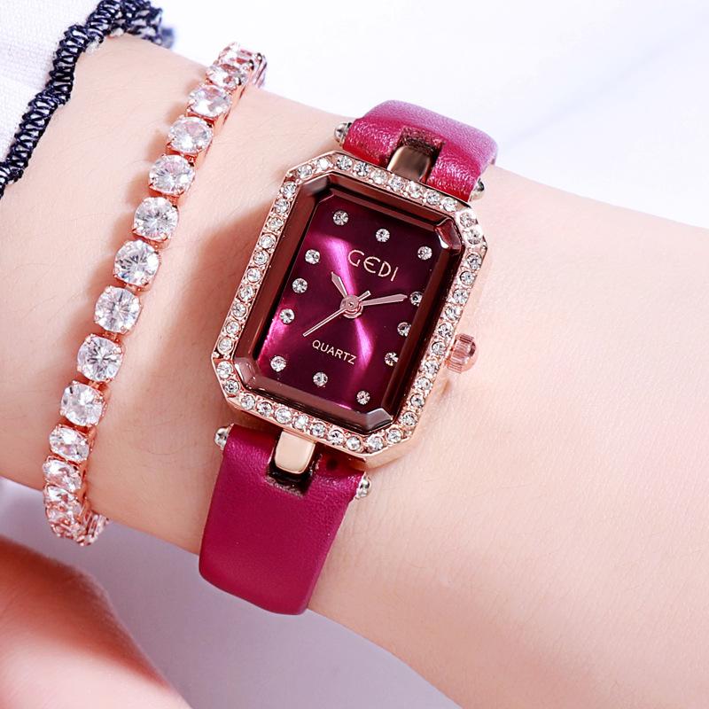 

Top Brand Luxurious Fashion Diamond Wrist Watches For Women Dress Casual Quartz Ladies Watch Red Green Leather Waterproof Clocks Wristwatche, White