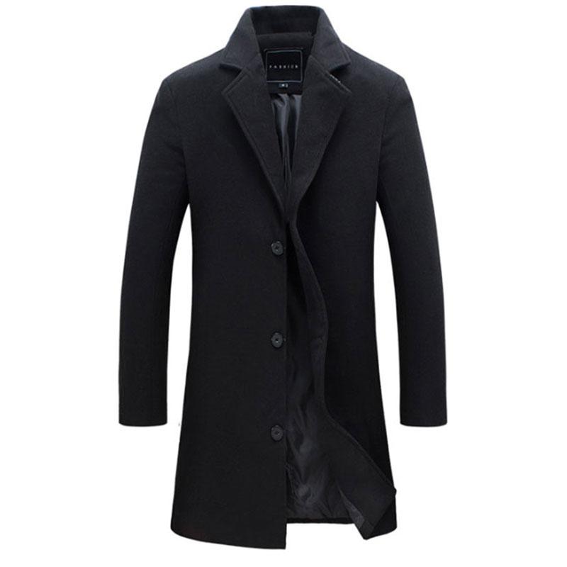 

Men's Trench Coats Classic Long Coat Men 2021 Autumn Winter Woolen 5XL Plus Size Slim Jacket Abrigo Hombre, Black