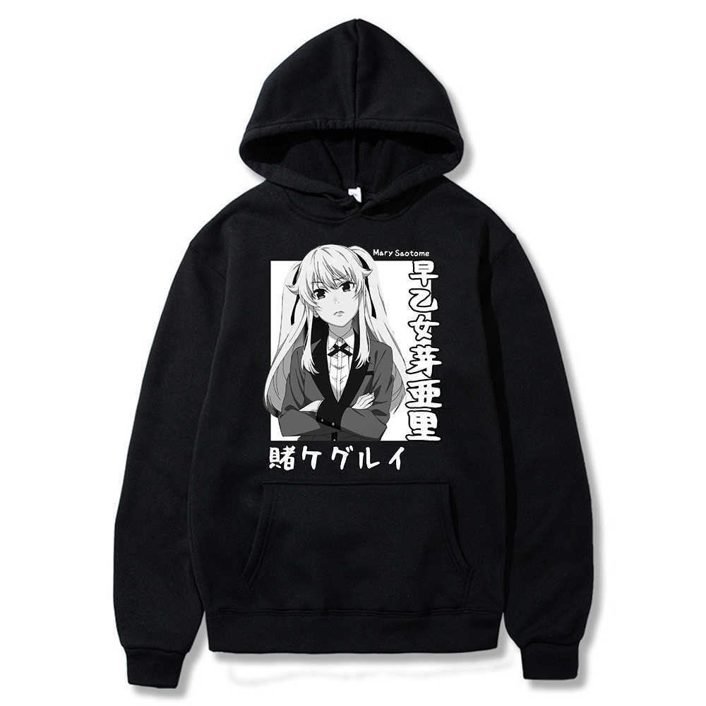 

Kakegurui Hoodie Men's Sweatshirt Anime Mary Saotome Printed Long Sleeve Streetswear Tops X0601, Black