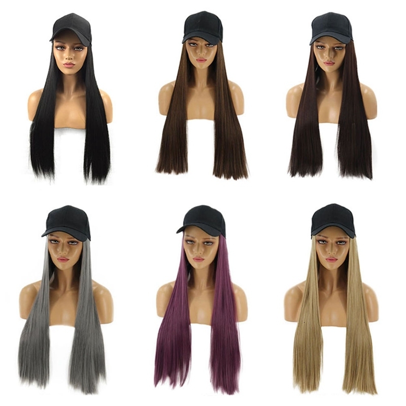 

Baseball Cap Long Straight Fake Wig Synthetic Extensions Hat with Hair Natural Hairpiece for Women