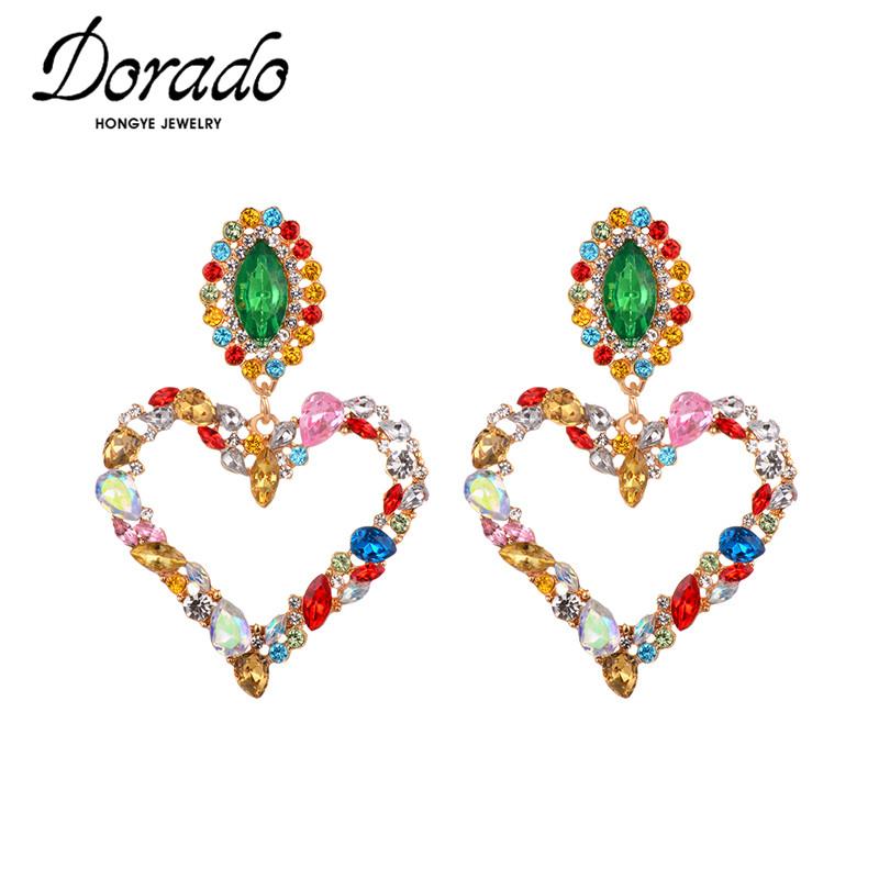 

Dorado Retro Colorful Crystal Big Hollow Heart Drop Earrings For Women Girl Party Metal Brincos Jewelry Bijoux Accessories Dangle & Chandeli