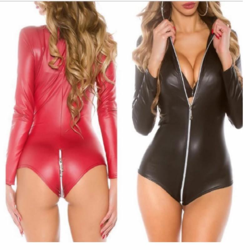 

Bras Sets Sexy Faux Leather Female Bodysuit Open Crotch Zipper Jacket Motocross Clothing Leotard Women Erotic Latex Catsuit Bodycon Skirt, Red;black