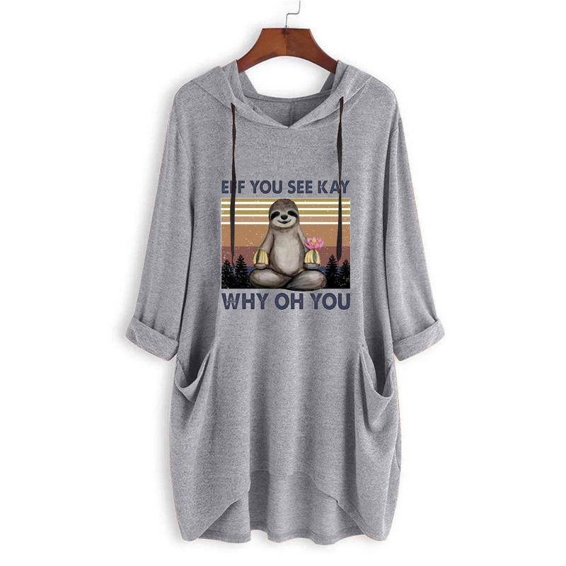 

Women's Hoodies & Sweatshirts EFF YOU SEE KAY Graphic Women Sweatshirt Long Sleeve Cartoon Kawaii Pocket Hooded Tops Autumn Streetwear, Black