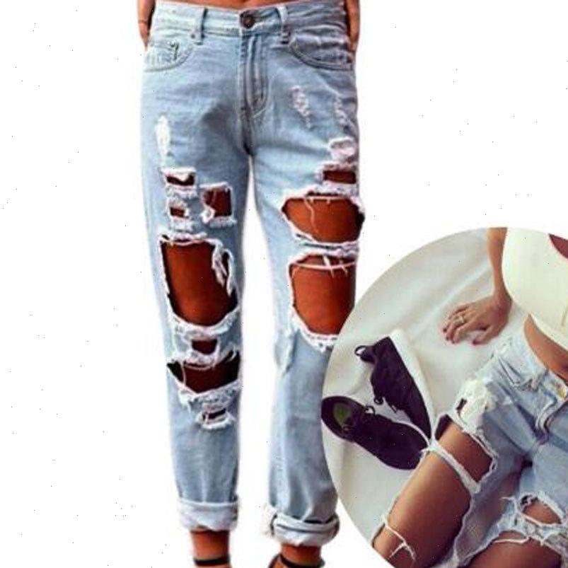 

womens jean brand women destroyed ripped distressed slim hole pants boyfriend jeans trousers hollow out deans pant, Blue