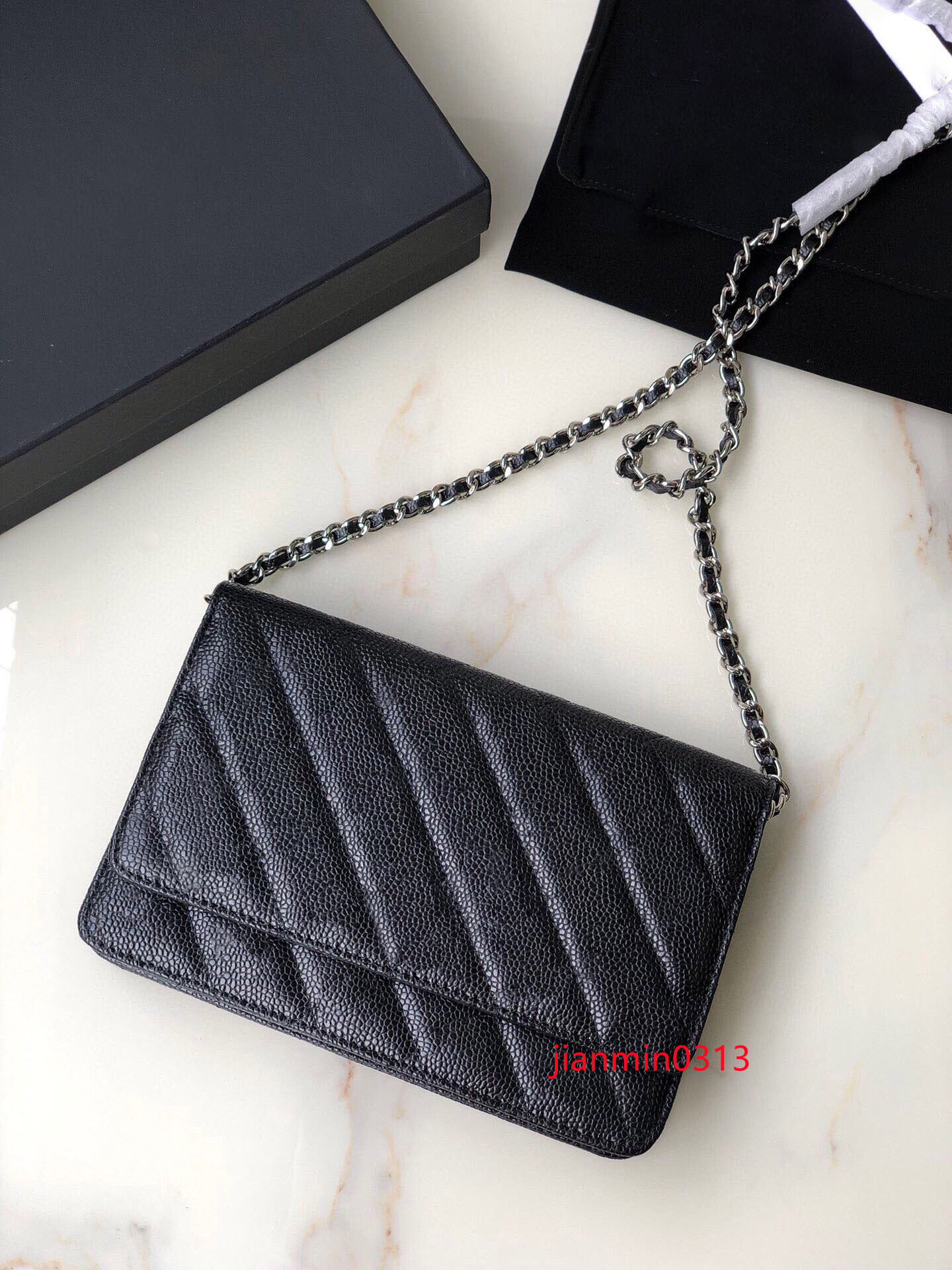 

10A top quality caviar sheepskin leather mini evening bags women plaid handbag cross body tote clutch shoulder bag female purse luxurys designers bags wallet 33814, Mini size bag with green box