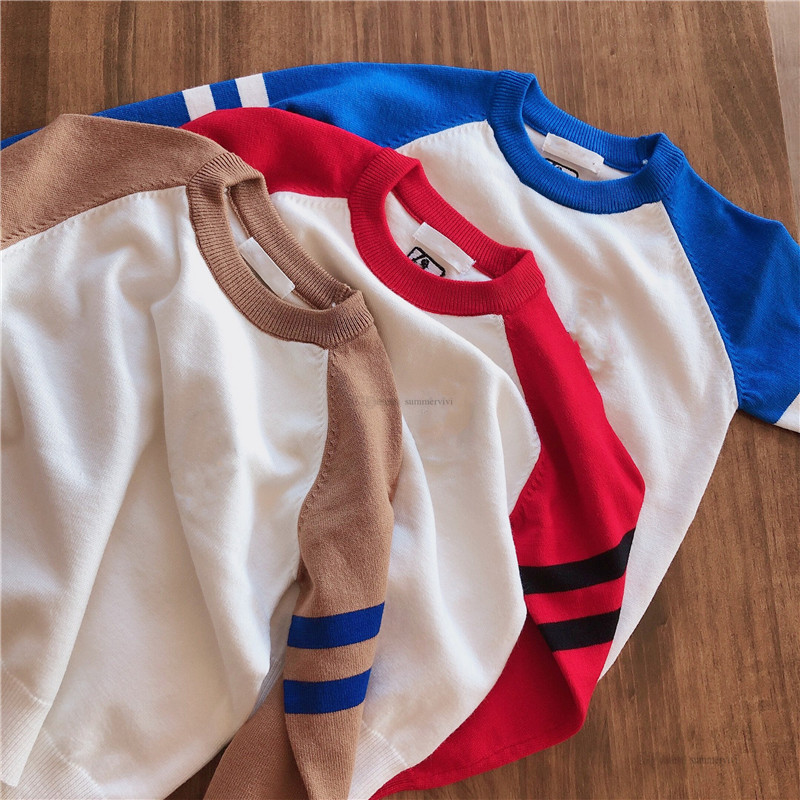 

INS Kids stripe long sleeve pullover children knitting sweater designer boys girls letter knitted jumper A8011, Blue