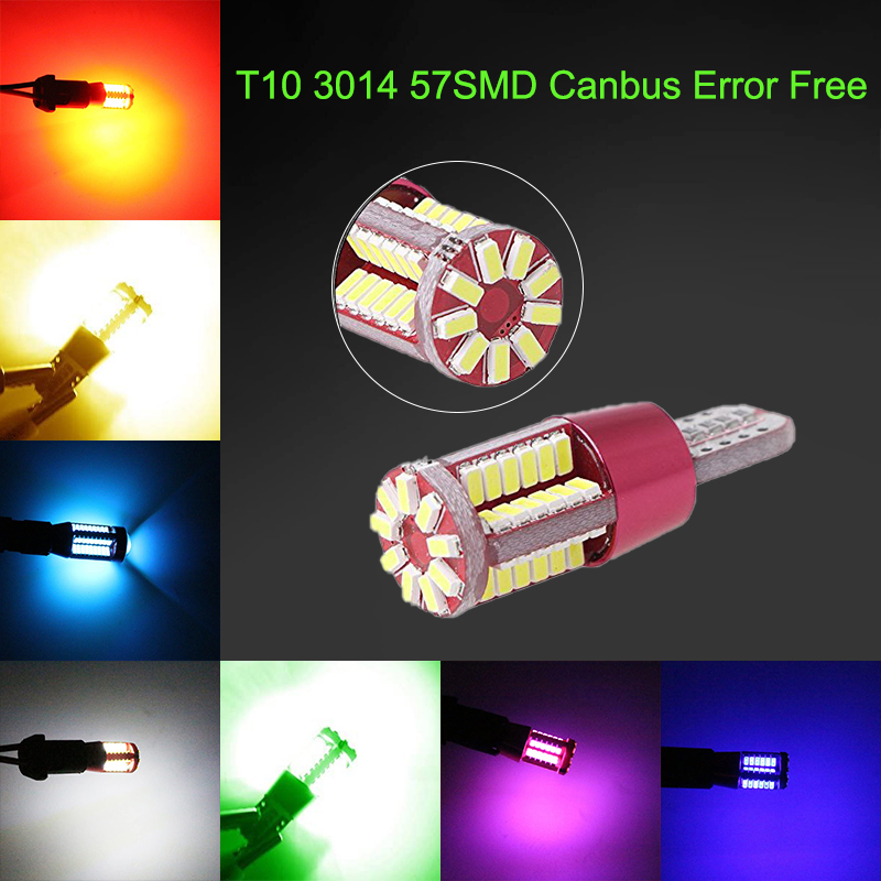 

50Pcs T10 12V W5W 3014 57SMD LED Canbus Error Free Car Bulbs For 192 168 194 2825 Side Marker Lights Interior Lamps