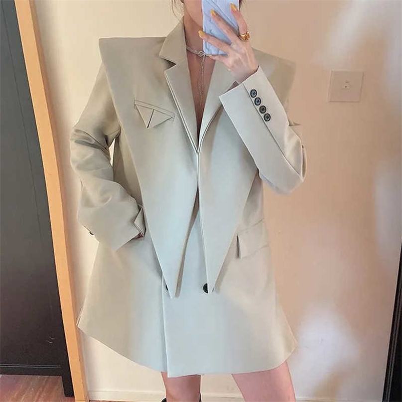

[EWQ] Blazer Women Autumn Long Sleeves Patchwork Irregular Suits Coat Female Office Ladies Clothing Korean Chic 5E1454 211019, Black