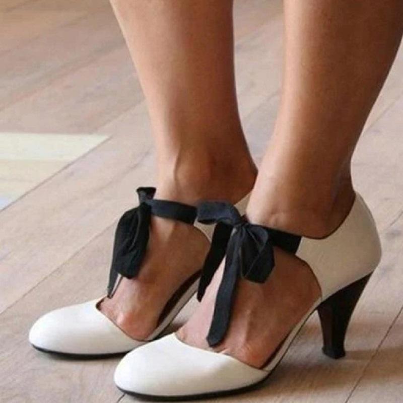 

Summer Women Sandals Round Toe Lace Up High Heels Ladies Shoes Ankle Strap Party Wedding Female White Pumps Zapatos Mujer, Black
