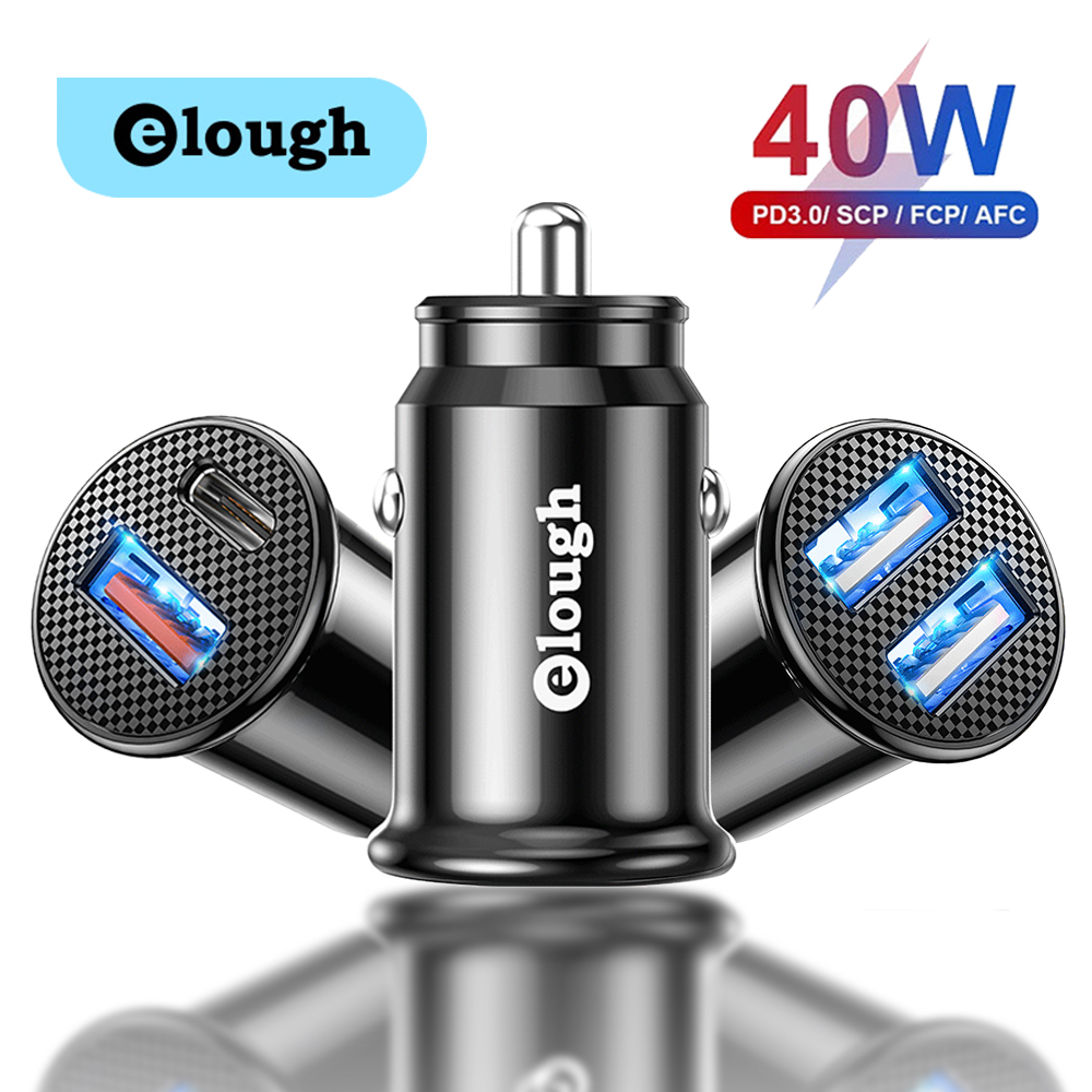 

Elough USB C Car Charger QC 3.0 40W 5A Type PD Fast Charging Phone Charger For 12 13 Pro Xiaomi Huawei Samsung