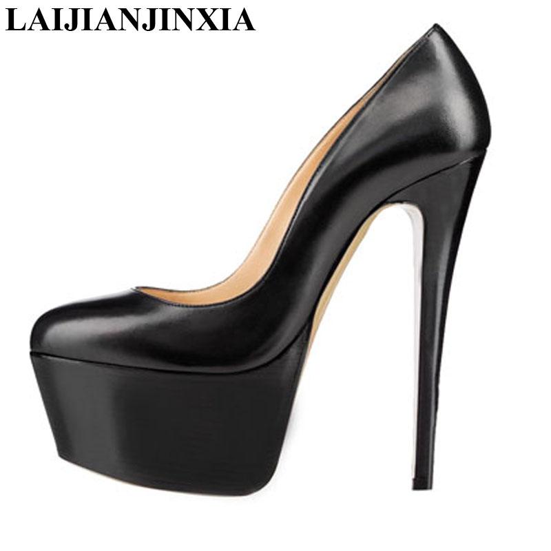 

Sexy Women Pumps 16CM Round Toe High Heels Shoes Stilettos Party Patent Leather Shoe Size 35-45 Dress, Black