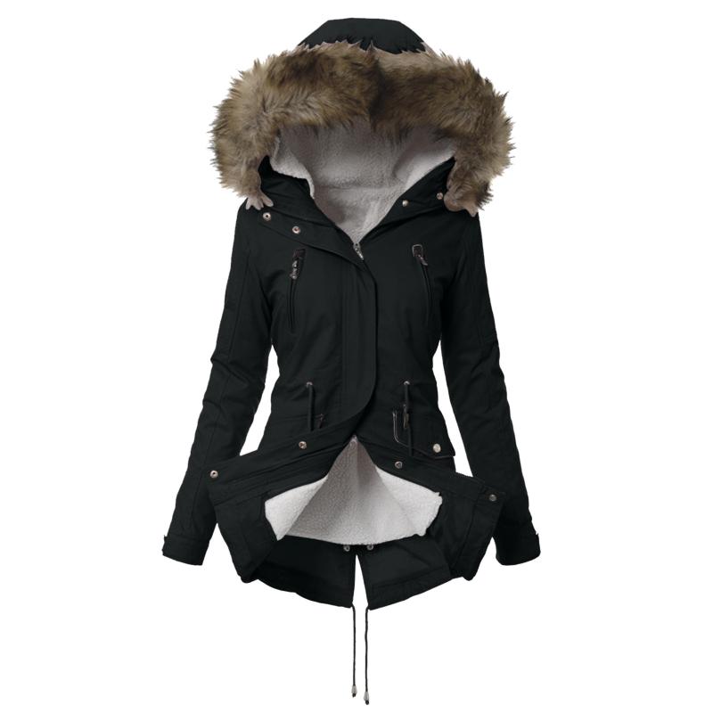 

Women's Trench Coats Thickened Overcoat Warm Winter Fleece Lined Hoodie Mid-length Plush Solid Color Plus Size Outwear Coat Jacket, Tan;black