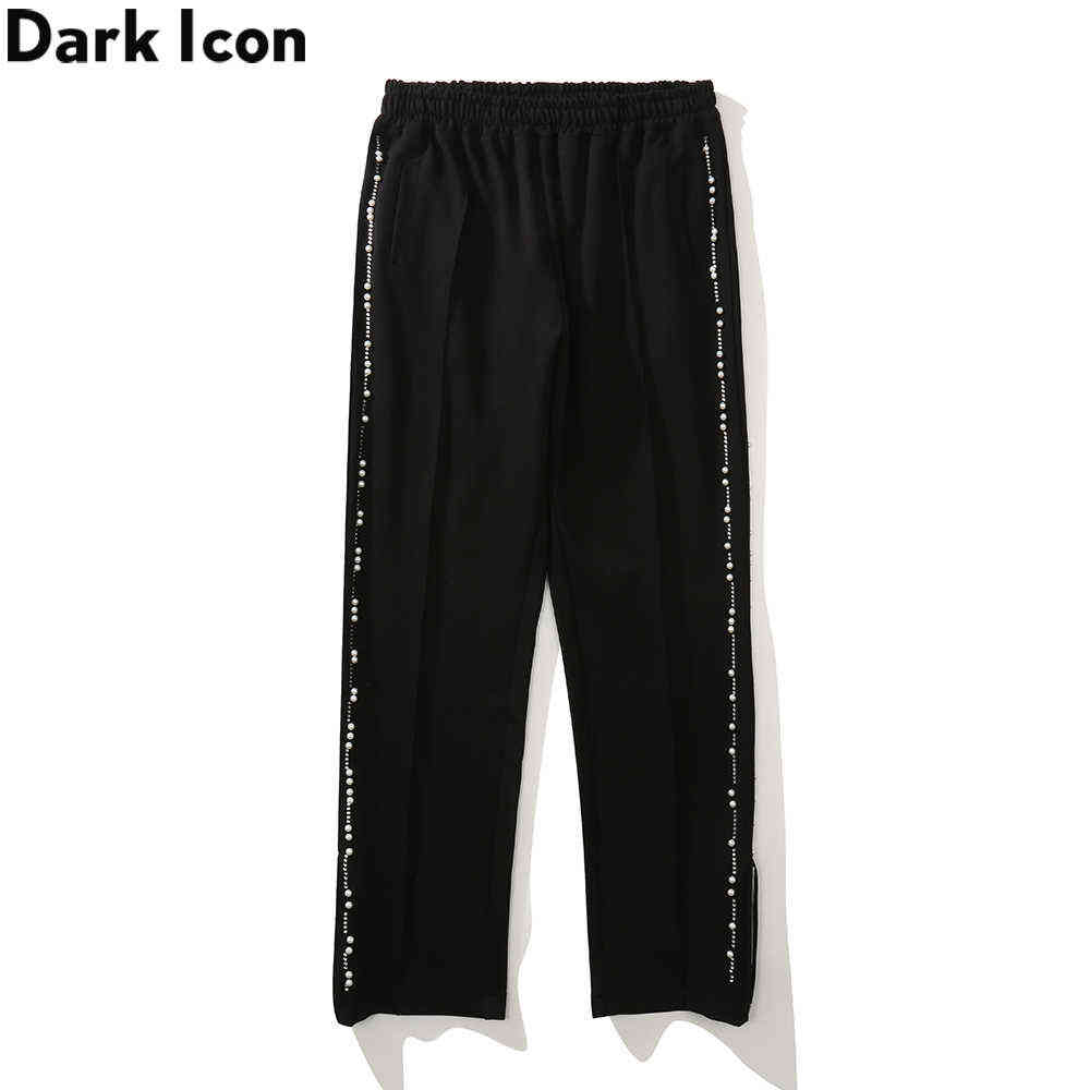 

Side Pearl Flare Pants Men Elastic Waist Men Women Trousers 210603, Black pants