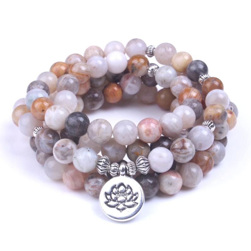 

Beaded, Strands Bamboo Leaves Onyx Natural Stone Mala 108 Prayer Beads Bracelet Men Women Buddhist OM Charm Yoga Jewelry Drop