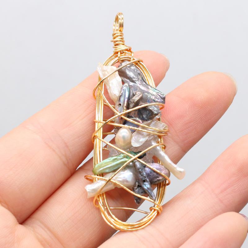 

Charms Natural Freshwater Pearl Pendant Irregular Oval Winding 20x40mm DIY Necklace Earrings Ghost Horse Fairy Jewelry, Bronze;silver