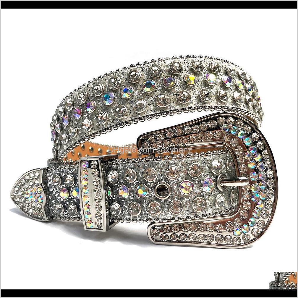 

Belts & Fashion Accessories Drop Delivery 2021 Western Rhinestones Cowgirl Cowboy Bling Crystal Studded Leather Belt Removable Buckle For Men, Black;brown