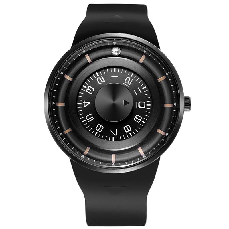 

Creative Quartz Watch Men Magnetic Ball NO Pointer Metal Multinational Men's Concept Rubber Sports Male Silicone Strap Wristwatches, Black