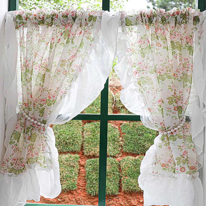 

Curtain & Drapes American Elegant Sheer Curtains For Living Room Bedroom Floral Short Tulle Kitchen Bathroom Door Small Home