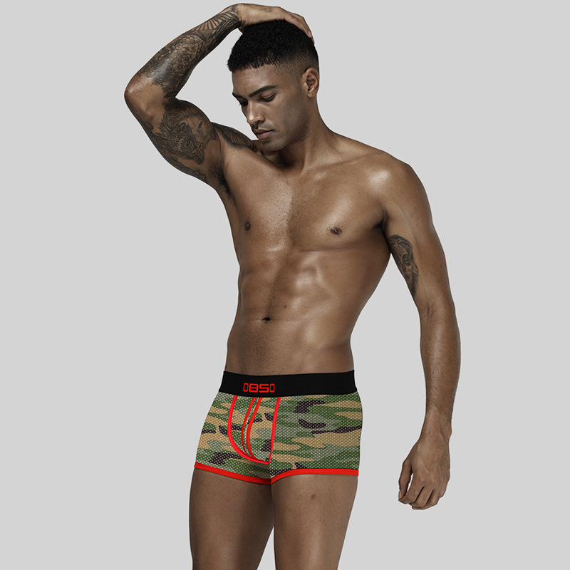 

Brand Men Underpants Boxer Mesh Breathable Male Panties Comfortable Underwear Camouflage U Pouch Quick Dry Men Shorts, Red