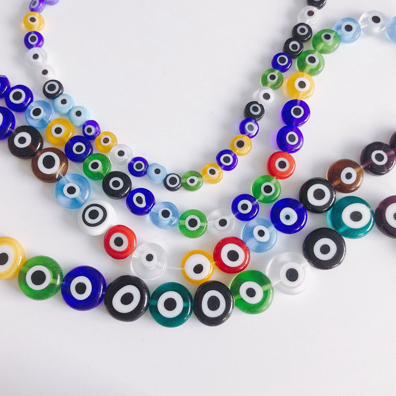 

All Size Evil Eye Beads Flat Round Mixed Color Glass Beads 6/8/10/12mm Multicoloured Ojo Evil Eye Colourful 330C3