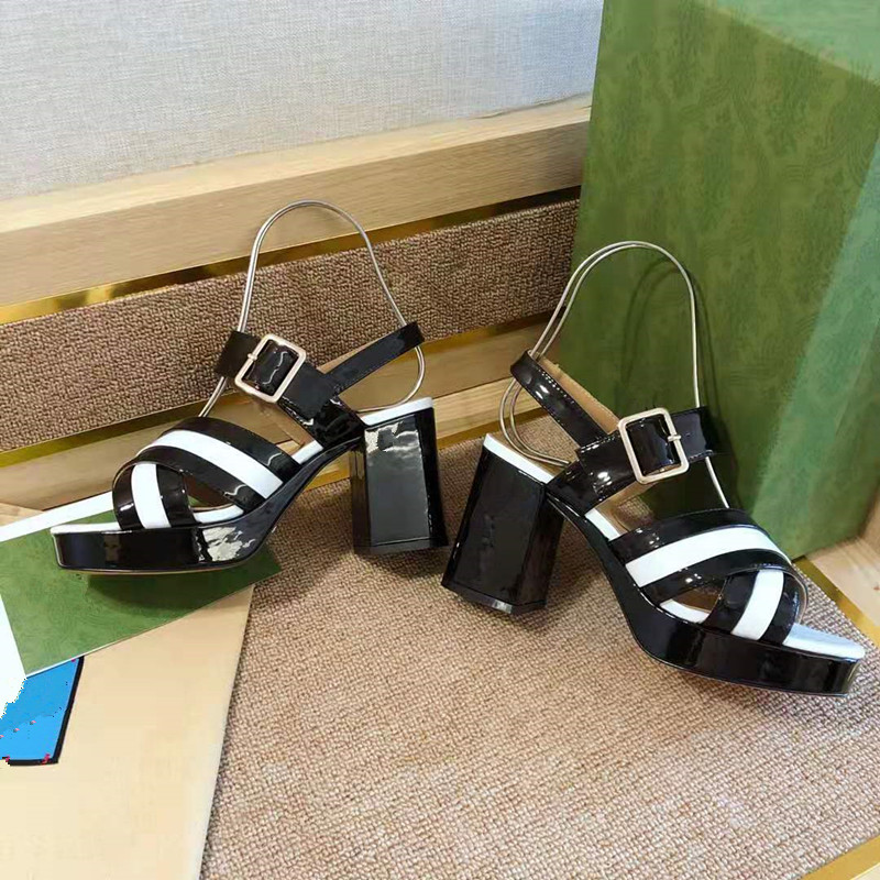 

2021 summer luxury women's sandals fashion leather designer wedding dress banquet sexy thick bottom letter super high heels 8.5cm color, Black