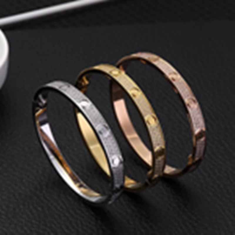 

Titanium Steel 3 Row Full Diamond Bracelet Fashion Women Men Chirstmas Bangle Bracelets for lover Distance Jewelry with velvet bag, Black