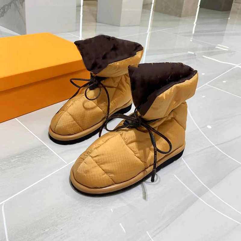 Winter women snow boots fashion waterproof down comfortable lace-up platform ankle boot printed solid color lady designer booties
