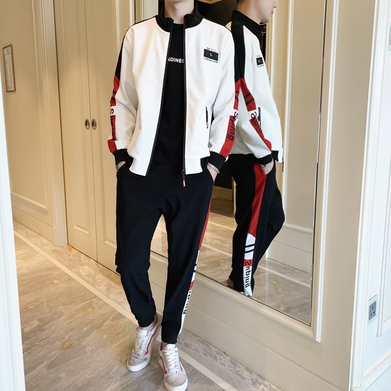 

men's sports junior high school students' coat spring and autumn korean trend baseball suit men's clothing, Black